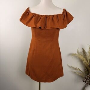 NEW Kendall + Kylie Orange Cinnamon Size Medium Off-Shoulder Sheath Dress $178